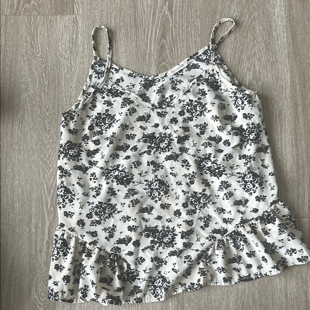 Black and White Floral Ruffled Camisole